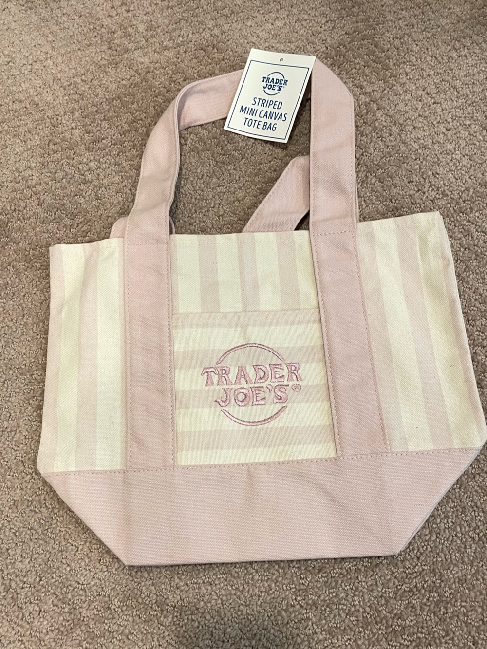 Trader Joe’s Pink Striped Mini Canvas Tote Bag